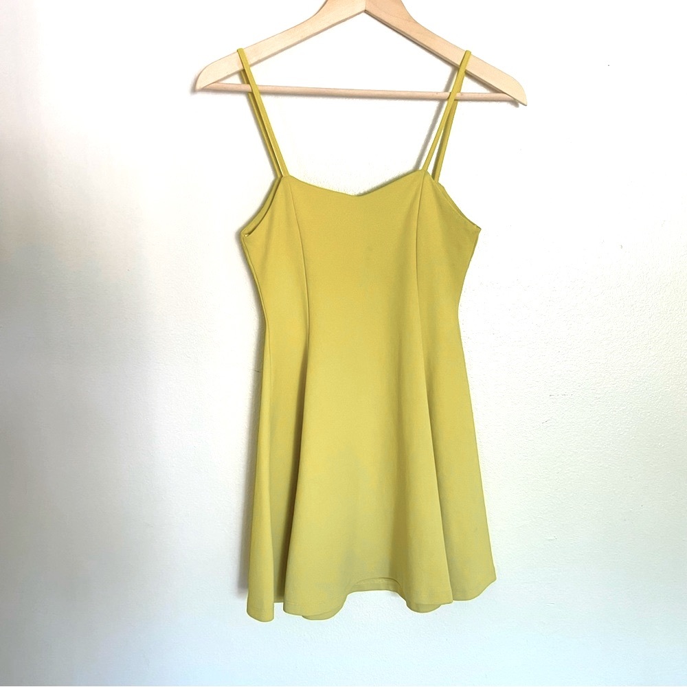 Zara TRF Neon Green / Yellow Sweatheart Neckline Circle Skirt Skater Dress Med